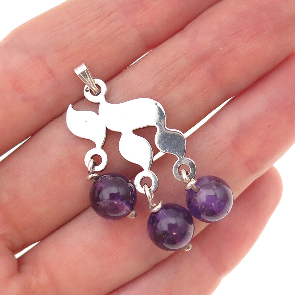 925 Sterling Silver Vintage Real Amethyst Chai Judaica Charm Pendant